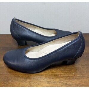 SAS Womens Regina Heels Size 7M Blue Leather Block Heel Slip On Comfort Pump EUC